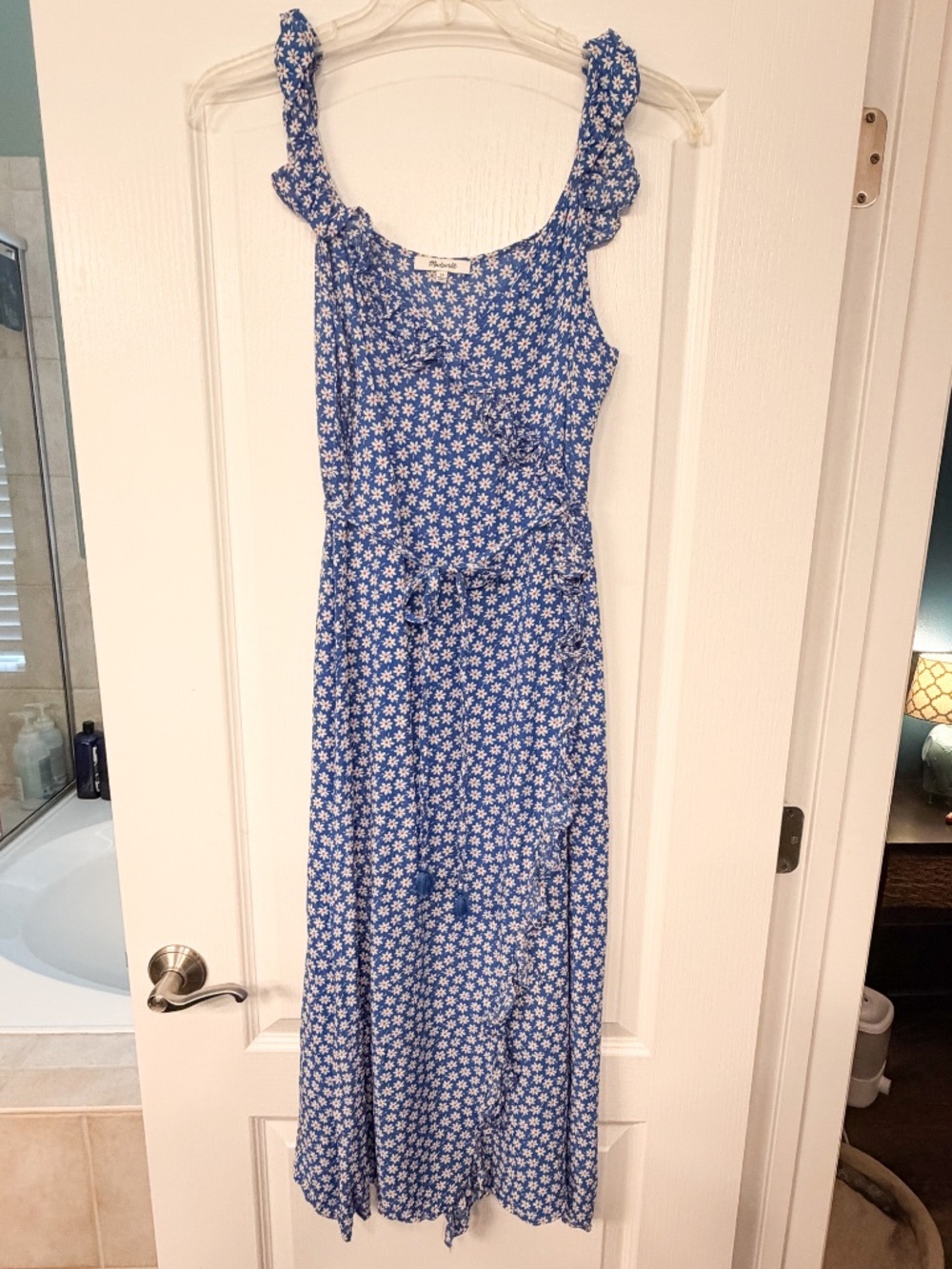 Madewell Blue Daisy Wrap Maxi Dress | Ruffle | Size 10 | Hemmed for Petite ~32"